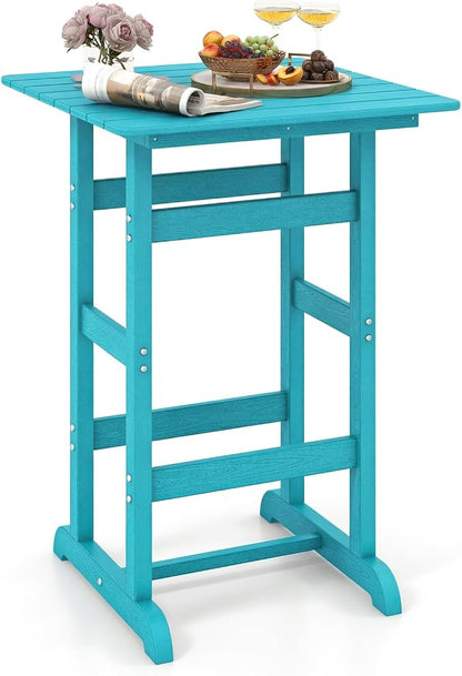GIANTEX 42" Height Outdoor Tall Bar Table, HDPE Square Pub Table with Wood Grains, Cocktail High Top Tables for Adirondack Chairs, Patio, Bistro, Garden, Poolside, Yard, Balcony, Turquoise