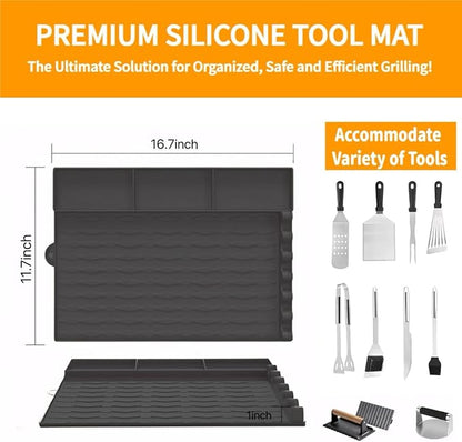 Upgrade Griddle Mat Compatible with Blackstone, Easy to Clean Silicone Grill Tools Mat, Blackstone Griddle Seasoning, Side Shelf Mat Grill Pad (Black)