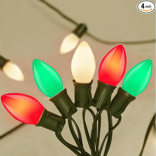 GOOTHY C7 Christmas String Lights, 25Ft Outdoor Decorations with 27 LED Red White and Green Shatterproof Bulbs, Hanging Patio Lights for Tree Backyard Holiday Party Decor