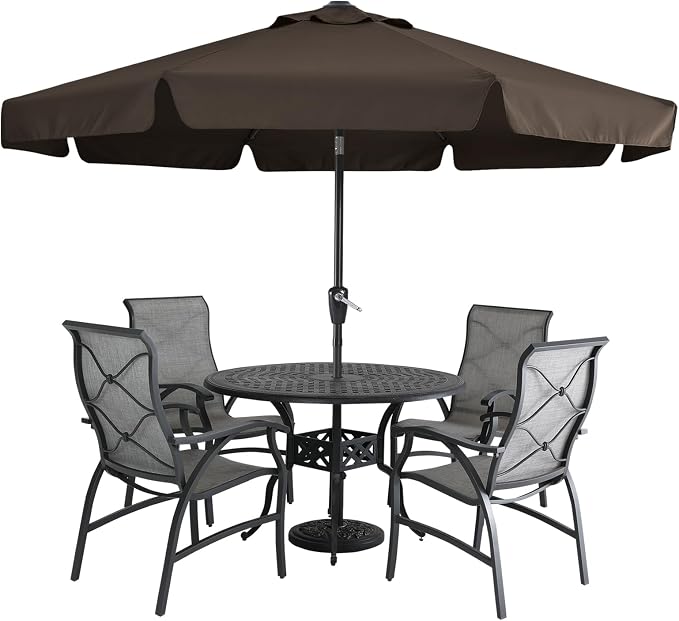 MASTERCANOPY 9ft Patio Umbrella with Valance, Crank & Tilt, Brown | 8 ribs, UV/fade-resist, waterproof, vent, for garden/deck/yard/pool