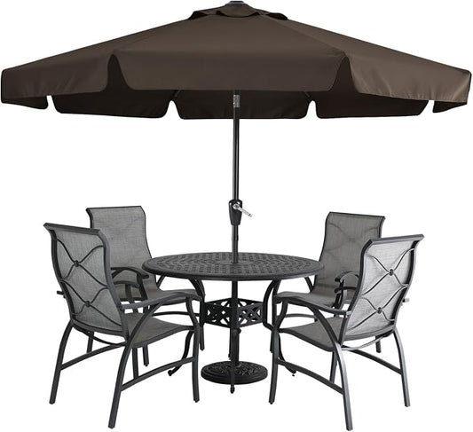 MASTERCANOPY 9ft Patio Umbrella with Valance, Crank & Tilt, Brown | 8 ribs, UV/fade-resist, waterproof, vent, for garden/deck/yard/pool