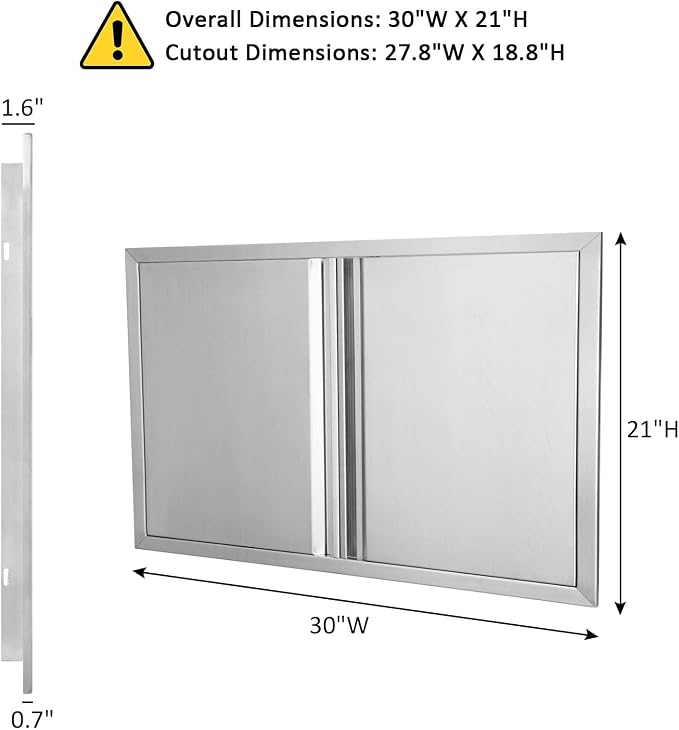 JIE JIN Outdoor Kitchen Door 30" W X 21" H Double Doors BBQ Access Door BBQ Island Door 304 Brushed Stainless Steel Flush Mount Door for Outdoor Kitchen BBQ Island Outdoor Cabinet Doors