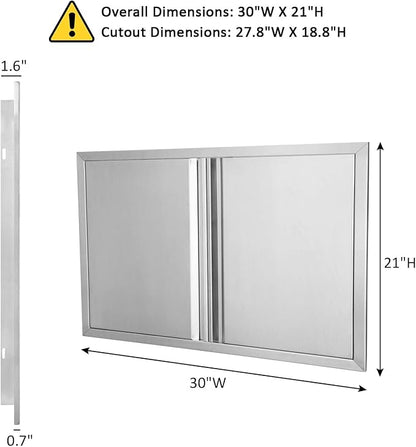 JIE JIN Outdoor Kitchen Door 30" W X 21" H Double Doors BBQ Access Door BBQ Island Door 304 Brushed Stainless Steel Flush Mount Door for Outdoor Kitchen BBQ Island Outdoor Cabinet Doors