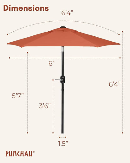 6 Ft Outdoor Patio Umbrella, Easy Open/Close Crank and Push Button Tilt Adjustment - Earth Red Market Umbrellas