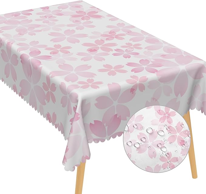 Cherry Blossom Rectangle Tablecloths Pink Flowers Japanese Spring Floral Tablecloth Dining Table Cloth Table Cover for Home Kitchen Dining Room Outdoor Camping Party Picnic 70x140 Inch