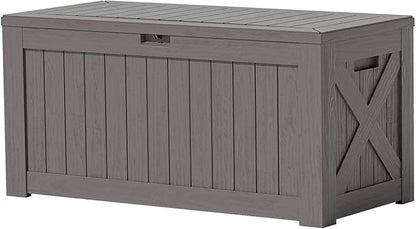Patiowell 120 Gallon Large Deck Box, Outdoor Lockable Storage Box for Gardening Tools, Waterproof Deck Box for Patio Furniture, Brown