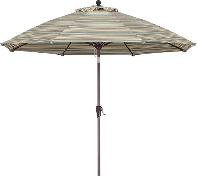 ABCCANOPY OLEFIN® 5-Year No Fading 9FT Outdoor Patio Umbrella(Brown Stripe) | Fade & UV Resistant Fabric,8 Fiberglass Ribs，Wind Vent，Crank Lift & Tilt,Outdoor Table Umbrella for Deck,Backyard,Yard