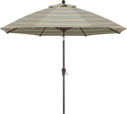 ABCCANOPY OLEFIN® 5-Year No Fading 9FT Outdoor Patio Umbrella(Brown Stripe) | Fade & UV Resistant Fabric,8 Fiberglass Ribs，Wind Vent，Crank Lift & Tilt,Outdoor Table Umbrella for Deck,Backyard,Yard