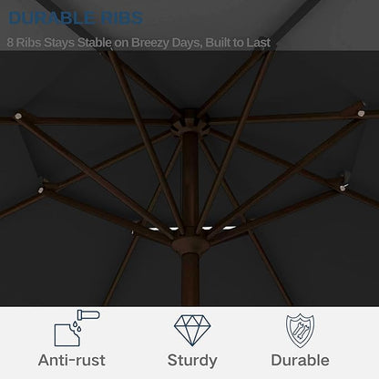 9ft 2-Tiers Patio Umbrella,Outdoor Market Table Umbrella with Push-Button Tilt & Crank | UV Protection,Suit for Backyard,Garden,Pool,Deck(Black)