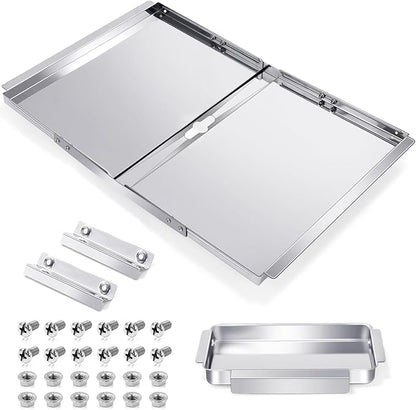Hiorucet Grease Tray with Catch Pan for Nexgrill, Dyna Glo, Kenmore, BHG, Expert, Backyard Grill, Uniflame, BBQ Pro, BBQ Grillware Grill Replacement Parts, Adjustable 18''-24'' Gas Grill Drip Pan.