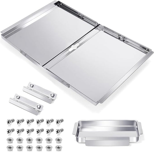 Hiorucet Grease Tray with Catch Pan for Nexgrill, Dyna Glo, Kenmore, BHG, Expert, Backyard Grill, Uniflame, BBQ Pro, BBQ Grillware Grill Replacement Parts, Adjustable 18''-24'' Gas Grill Drip Pan.