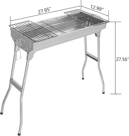 Portable Barbecue Charcoal Grill Folding Lightweight BBQ Tool Kits Stainless Steel Charcoal Grill for Outdoor Cooking Camping Hiking Picnics Backpacking Beach Tailgating, Asadores de Carbon (Silver)