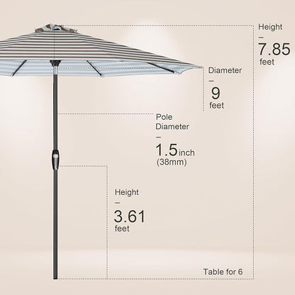 Tempera Patio Market Outdoor Table Umbrella with Auto Tilt and Crank, Large Sun Umbrella with Sturdy Pole & Fade Resistant Canopy, Easy to Set