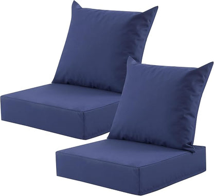 Outdoor Deep Seat Cushion Set, 24x24 Inch, Navy Blue, Set of 2 | Water-Resistant, Fade-Resistant, Removable Cover, For Patio Chair & Sofa&Furniture