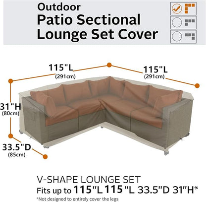 Outdoor Sectional Cover, Waterproof 600D Oxford Lawn Patio Furniture Covers, Patio Sectional Couch Cover, (Natural Beige,V-Shaped-115 x115)
