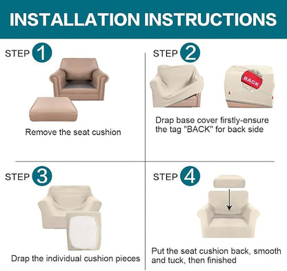 Turquoize 2 Piece Chair Covers for Living Room Armchair Couch Cover with Individual Cushion Covers Furniture Cover for Chairs (Chair,BiscottiBeige)