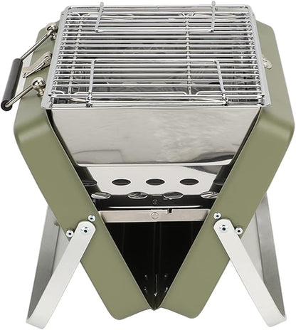 Fydun Portable Charcoal BBQ Grill Folding Notebook Grill for Cam Outdoor Cooking Backyard Picnic Black for Families (Green)