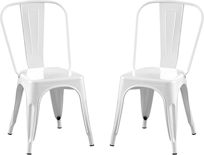 AC Pacific Stackable Metal Dining Chairs Set of 2 for Indoor and Outdoor Use, Durable Stacking Seat, Farmhouse Kitchen, Bar, Patio, Bistro, Cafe, Industrial Style, 2pcs, High Gloss White
