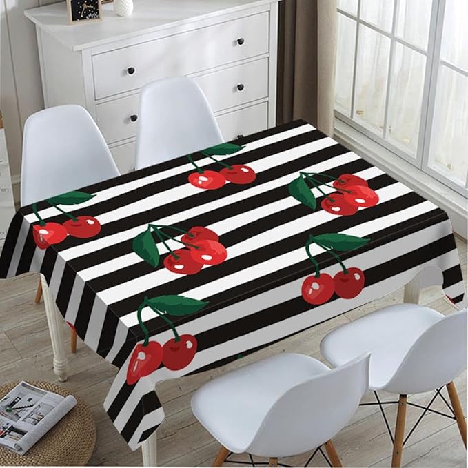 TKS MITLAN Red Cherry Decorative Rectangle Tablecloth Fruit Tropical Sweet Berry Polyester Table Cloths Kitchen Table Cover for Dining BBQ Picnic Coffee Table 60 x 84 Inch 6-8 Seats