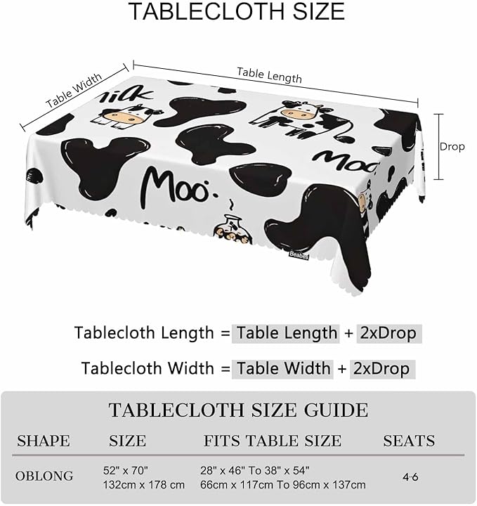 Cow Cute Table Covers Farm Milk Cattle Heavy Weight Tablecloth Cow Print Picnic Table Cloth for Kitchen Dinning Tabletop Outdoor BBQ Buffet Rectangle 52x70 Inch