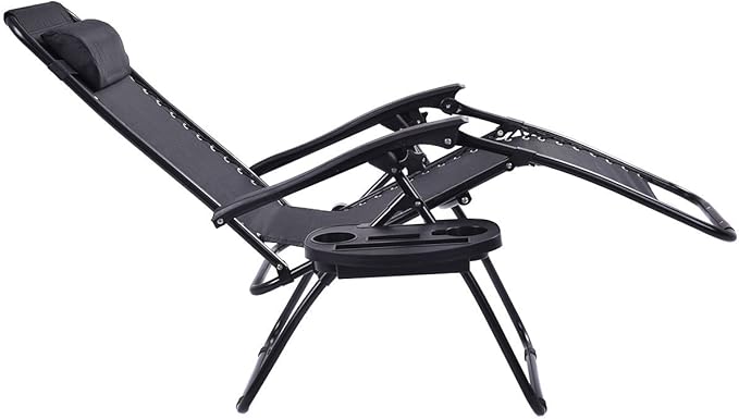 Giantex 2 PCS Zero Gravity Chair Patio Chaise Lounge Chairs Outdoor Yard Pool Recliner Folding Lounge Chair with Cup Holder (Black)