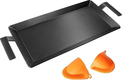 Universal Carbon Steel Griddle for Gas Grill, Stove top & Induction Cooktop | Griddle Pan Fits Versatile Stovetop Oven; Flat Top Plate for Charbroil Etc. All Gas & Charcoal Grill 24" x 10" with gloves