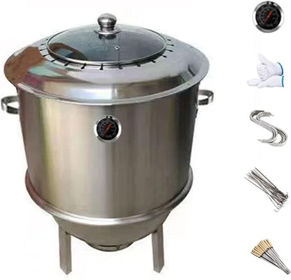 Stainless Steel Charcoal Roast Duck Oven Smokeless BBQ Grill with 400°C Temperature Gaugee and Various Accessories for Duck Turkey Goose Mutton Sucking Pig BBQ About(A)