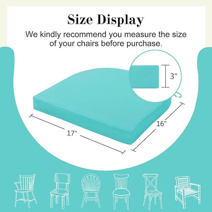 Cozyide Outdoor Chair Cushions, Waterproof Patio Seat Cushions with Adjustable Straps, Round Corner Patio Chair Cushions for Garden, Teal, 17x16x2 Inch (Pack of 4)