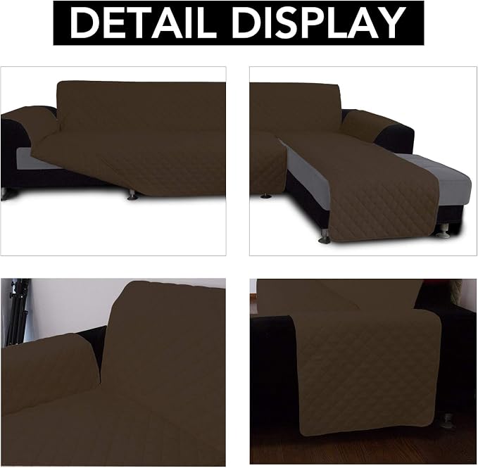 Easy-Going Reversible L-Shape Sectional Couch Cover, Large, Coffee/Coffee | Soft Sofa Slipcover For Dogs, Fits Left/Right Chaise Lounge Protector, Water Resistant Mat For Living Room