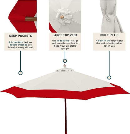 Formosa Covers 9ft 6 Ribs Market Patio Umbrella Replacement Canopy - Top Canvas - 300D UV Protective and Water Resistant Umbrella Fabric - Premium Quality Replacement Canopy Cover ONLY (Duet Red)
