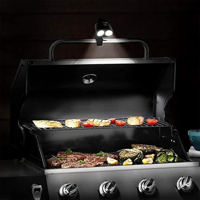 SEIWEI LED Barbecue Grill Light 180 Degree with 10 Super Bright LED Lights BBQ Outdoor Lamp White Lighting Batteries Included for Most Grill Handle for Electric Grill and Camping, Biking, Reading