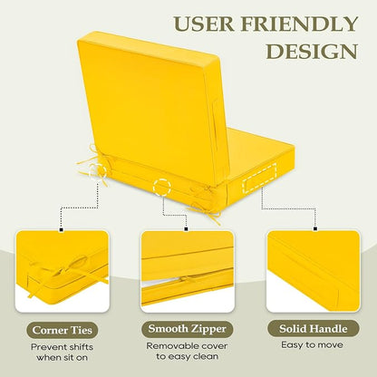 Wellsin Outdoor Deep Seat Patio Cushions, 22 x 22 Waterproof & 3-Year Fade Resistant Outdoor Cushions with Removable Covers,Ties and Handle for Chair, Sofa, Couch, Yellow