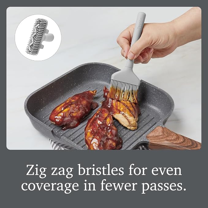 Tovolo Silicone Basting Brush for Cooking and Pastry, Flex Core Oyster Gray Silicone Pastry Brush Oil Egg Wash Spreader, BBQ Sauce Marinade Meat Cooking Brush Heat Safe 600F Grilling Utensil