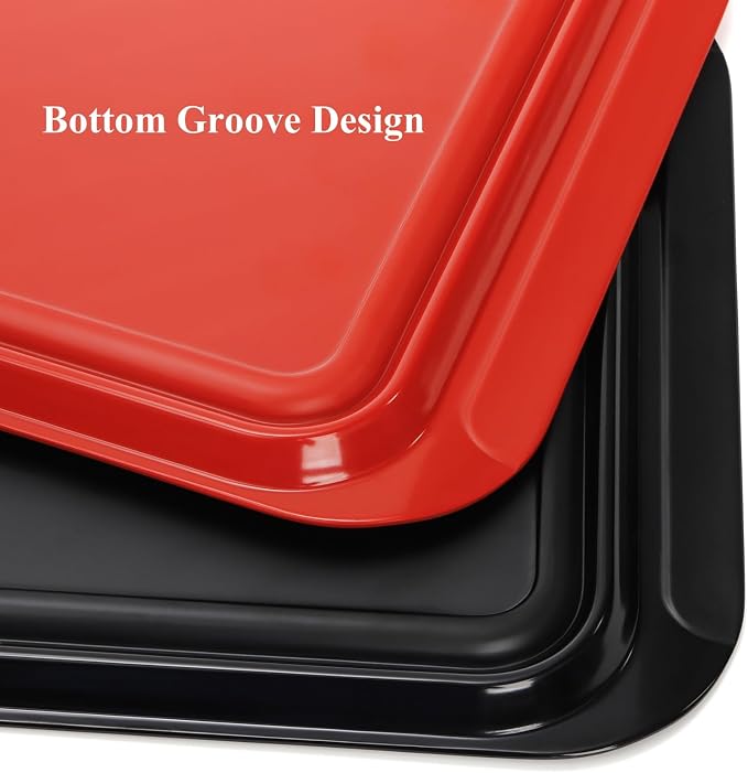 2 Pack Grilling Prep and Serve Trays, 17" x 10.5" BBQ Platters for Cooked and Raw Meat, Melamine Serving Trays for Food, Outdoor, Grill Accessories, Dishwasher Safe, Black and Red