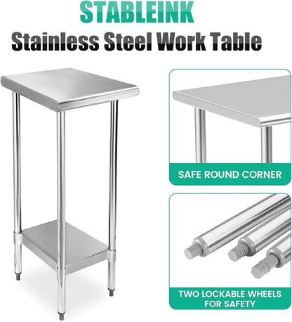 STABLEINK Stainless Steel Small Table with Undershelf 12x24 Inches for Prep | NSF Certified Heavy Duty Metal Work Table Workbench for Commercial Kitchen Restaurant Hotel Laundry Garage Chef Homemaker