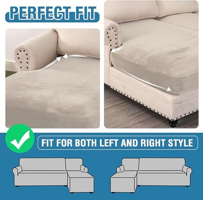 H.VERSAILTEX Velvet Stretch Individual Chaise Cover Sectional Couch Covers for L Shaped Sofa Both Left/Right Furniture Protector Seat Cushion Sofa Cover (1 Piece Chaise Cover, Oatmeal)