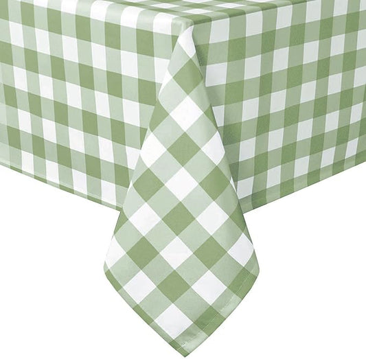 Hiasan Checkered Tablecloth Rectangle, 70 x 140 Inch - Waterproof, Wrinkle Resistant and Washable Gingham Table Cloth for Outdoor Picnic, Kitchen and Holiday Dinner, Sage Green and White