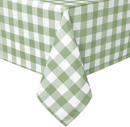 Hiasan Checkered Tablecloth Rectangle, 70 x 90 Inch - Waterproof, Wrinkle Resistant and Washable Gingham Table Cloth for Outdoor Picnic, Kitchen and Holiday Dinner, Sage Green and White