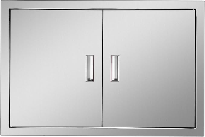 Outdoor Kitchen Door 30" W x 21" H Stainless Steel BBQ Double Access Door Flush Mount Vertical Wall Doors with Handle Suitable for Grilling Station Outside Cabinet Outdoor Kitchen