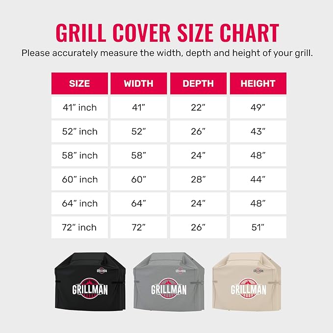 Grillman Premium Grill Cover for Outdoor Grill, BBQ Grill Cover 60 Inch- Rip-Proof, Waterproof, Top Heavy-Duty Large 60 Inch Grill Cover - Barbecue Cover & Gas Grill Covers (60"L x 28"W x 44"H, Black)