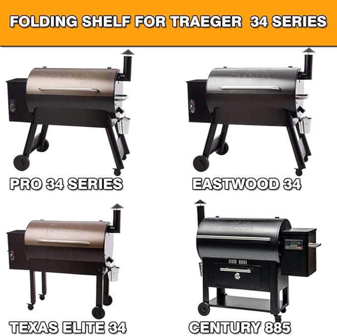 Folding Grill Shelf for Traeger Pro 34, Texas Elite 34, Century 885, Eastwood 34 Pellet Grills, Model BAC363