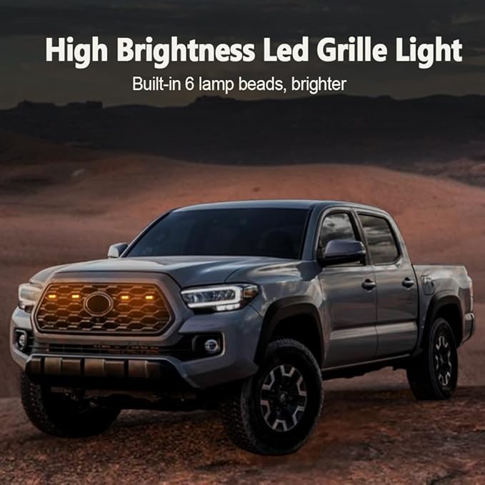 4Pcs Front Grille Lights Compatible with Tacoma 2020 2021 2022 2023 TRD Off-Road and Sport OEM Grille, 6 LED Beads Brighter Grille Light (Amber)