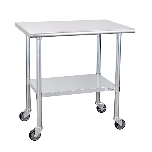 Profeeshaw Stainless Steel Prep Table with Wheels 24''x36'', NSF Work Table | Commercial Metal Workbench, with Undershelf, Heavy Duty Table, for Kitchen, Restaurant, Home, Gargae and Hotel, 18-gauge 430