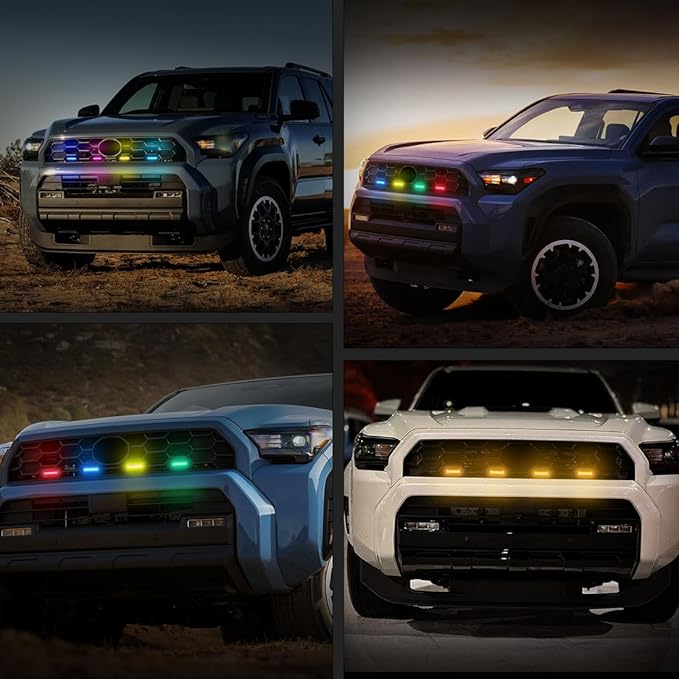 Multicolor LED Grille Lights for Toyota 4Runner TRD Pro 2025-2026, 4Pcs Smoked Lens Front Grill Light Kit for 4Runner Trailhunter