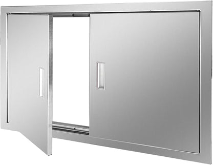 Outdoor Kitchen Door 33" W x 22" H Stainless Steel BBQ Double Access Door Flush Mount Vertical Wall Doors with Handle Suitable for Grilling Station Outside Cabinet Outdoor Kitchen