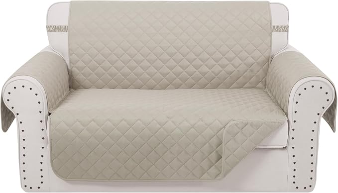 Reversible 45" Small Loveseat Sofa Covers, Beige/Beige | Loveseat Covers for Dogs Water Repellent, Friendly Furniture Protector with Elastic Straps for Living Room