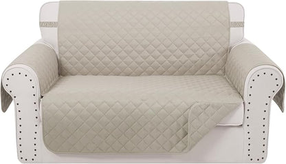 Reversible 45" Small Loveseat Sofa Covers, Beige/Beige | Loveseat Covers for Dogs Water Repellent, Friendly Furniture Protector with Elastic Straps for Living Room