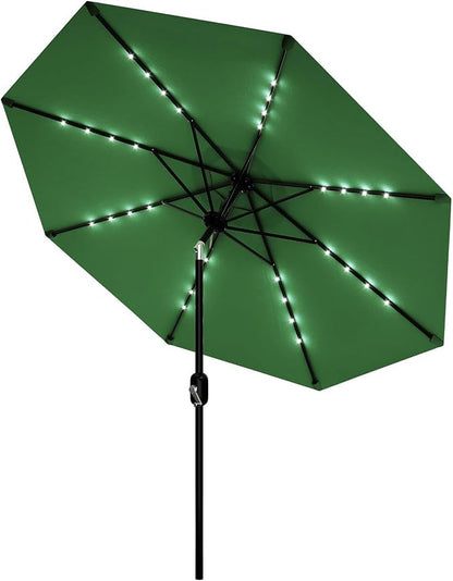 Garvee patio Umbrella with Solar Lights, Outdoor Table Umbrella with 8 Durable Ribs, Tilt & Crank Mechanism, Waterproof & UV Protection for Garden, Backyard, Poolside,
