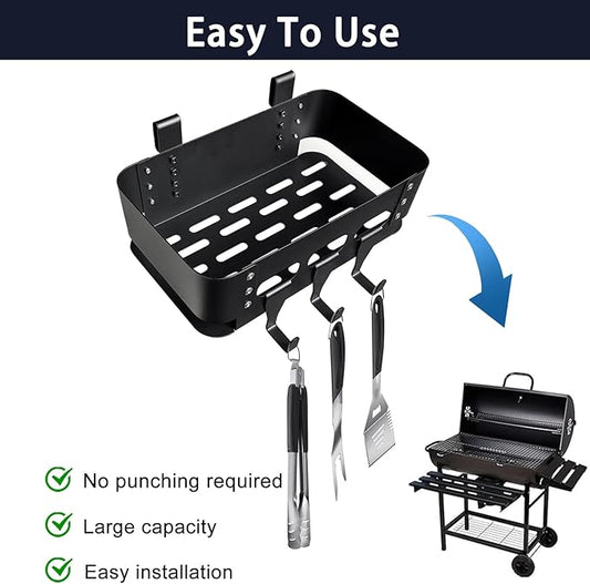 Heavy-Duty Storage Bin for Smoker Grill Caddy with Paper Towel Holder,Hooks,Anti-Scratch Pads, Traeger Accessories Compatible with Traeger, Pit Boss, Z-Grills, Grill Accessories for Outdoor Grill