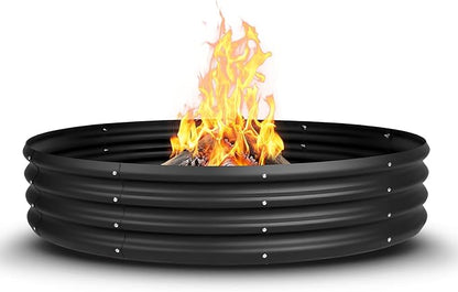 60 Inch Fire Pit Ring for Outside, 5FT Diameter Wood Burning Fire Ring, Large Round Galvanized Steel Fire Pit, Metal Outdoor Fireplace for Backyard, Patio, Camping, Bonfire (Black)